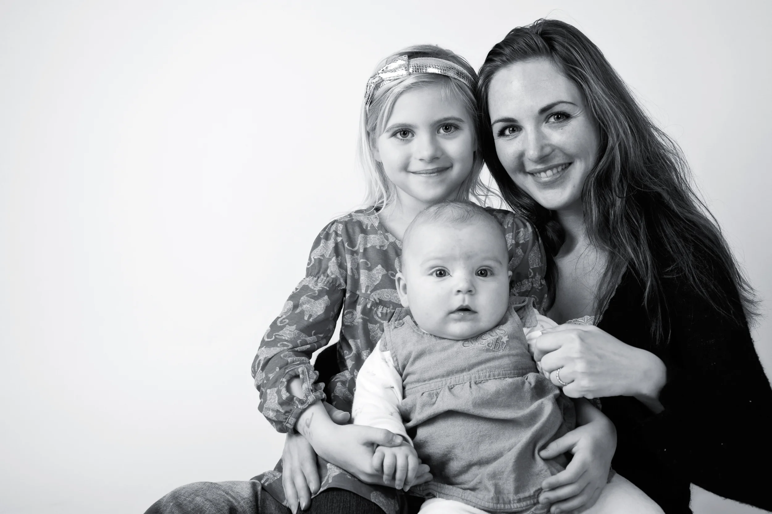 Studiet: Sort-hvid familiefotografering med mor og døtre